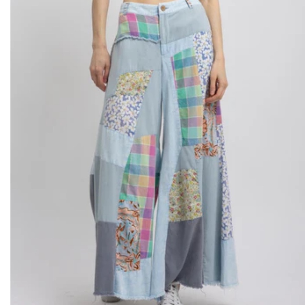 BlueVelvet Multi Contrast Patchwork Pants in Sky … - image 4